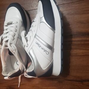 Calvin Klein White and Silver Sneakers